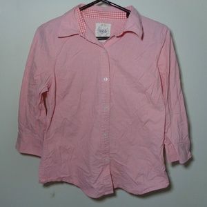 IZOD Pink Blouse Long Sleeve Size L Checked Collar